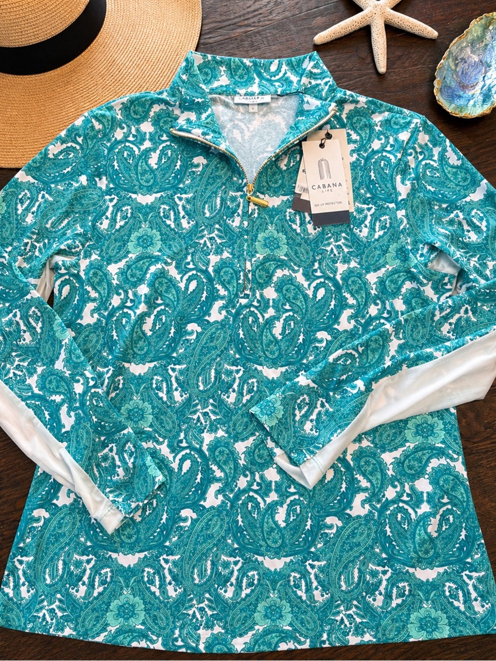 Cabana Life St Pete Paisley 1/4 Zip Sport Top UPF 50+ Rash Guard NWT Size L